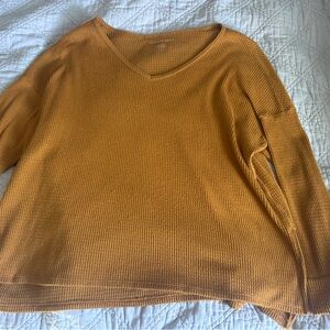 American Eagle Outfitters Waffle Knit Crew Sweater - Mustard